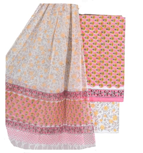 Jaipuri Block Print Unstitched Cotton Dress Material with Kota Doria Dupatta for Women's-picture-31