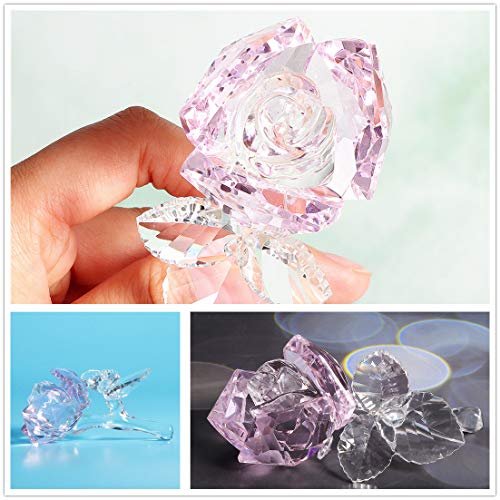 Crystal Rose Flower,Glass Rose Paperweight Figurine Collectible Statue Wedding Table Centerpiece Ornament,Pink Rose #TOP2
