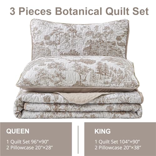 Edredón botánico King WONGS Bedding con 2 fundas de almohada caqui de microfibra 7