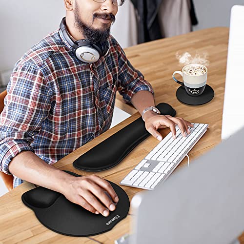 Gimars 3 PCS Ergonomisches Mauspad mit Gelkissen, XL Handballenauflage Tastatur mit Untersetzer, Mousepad mit Handauflage, Wasserdicht Mouse pad für Computer und Laptop, Schwarz