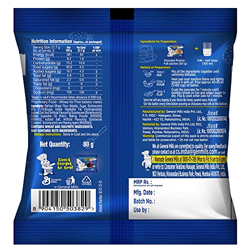 Image of Pillsbury Butterscotch Flavour Pancake Mix| 2-Minute Pancake Mix for Kids| No-Preservatives | 80g