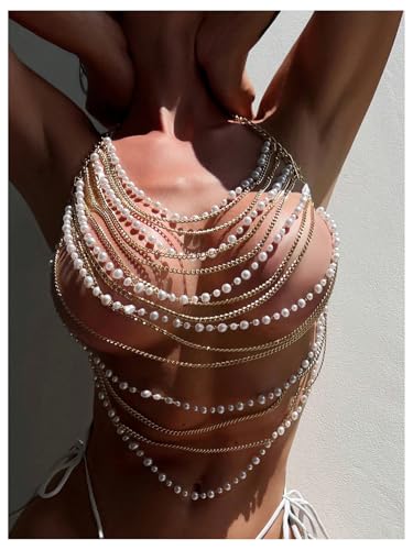 GORGLITTER Women's Summer Pearl Chain Backless Halter Swimsuit Cover Up for Beach2