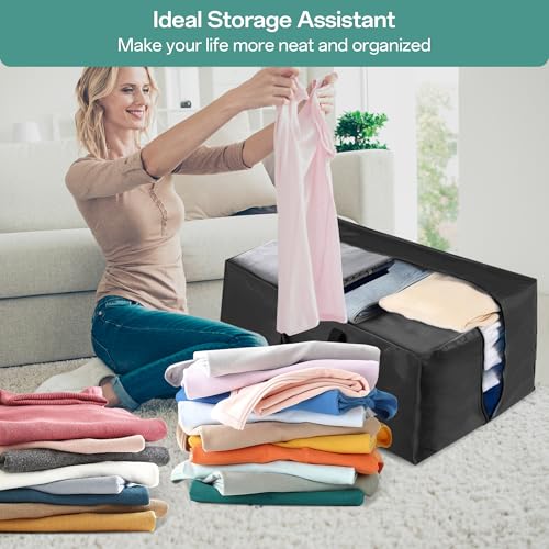 Foyer Nuage Aufbewahrungstasche mit Reißverschlüssen, robuste und langlebige große Taschen mit Griff und Rucksackgurten für den Umzug, Wäschesäcke, Kleideraufbewahrung (Schwarz, Large - 2pcs)