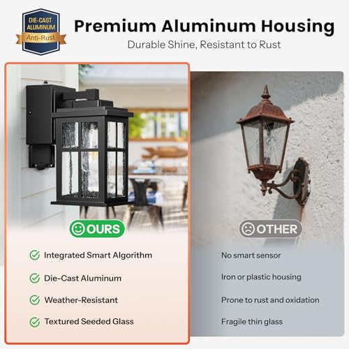 Image of Gleamz Outdoor Porch Light with Outlet GFCI, Outdoor Wall Lanterns Sconce | Waterproof, 100% Aluminum, Dusk to Dawn Outside Light with Outlet, Black Exterior Lighting Fixtures Wall Mount for House, E26