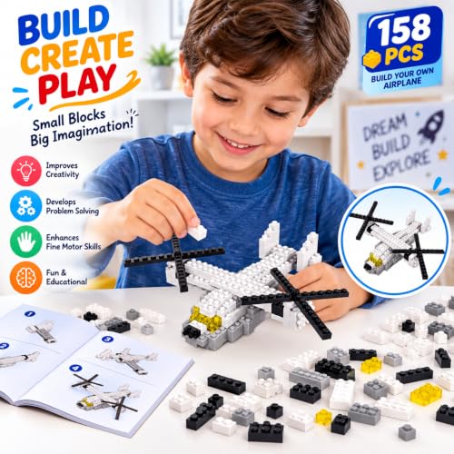 Image of SUPER TOY Educational Building Blocks Toy Set for Kids, 158 Mini Blocks Airplane Model Building Kit, DIY Construction Toy for Boys & Girls, Creative STEM Learning Activity, Ages 6+