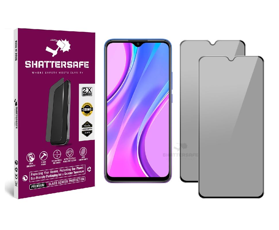 Image of Anti-Spy Privacy Tempered Glass Compatible For Redmi 9 Prime / 9 Power [Pack of 2]. 9H Hardness, Anti-Scratch, Edge-to-Edge Protection With Easy Installation Kit & Case Friendly Fit.