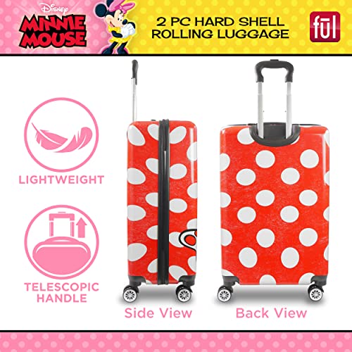 FUL Disney Minnie Mouse Rolling Luggage, Hardshell Suitcase with Wheels, Polka Dots, Red, 2 Piece Set3