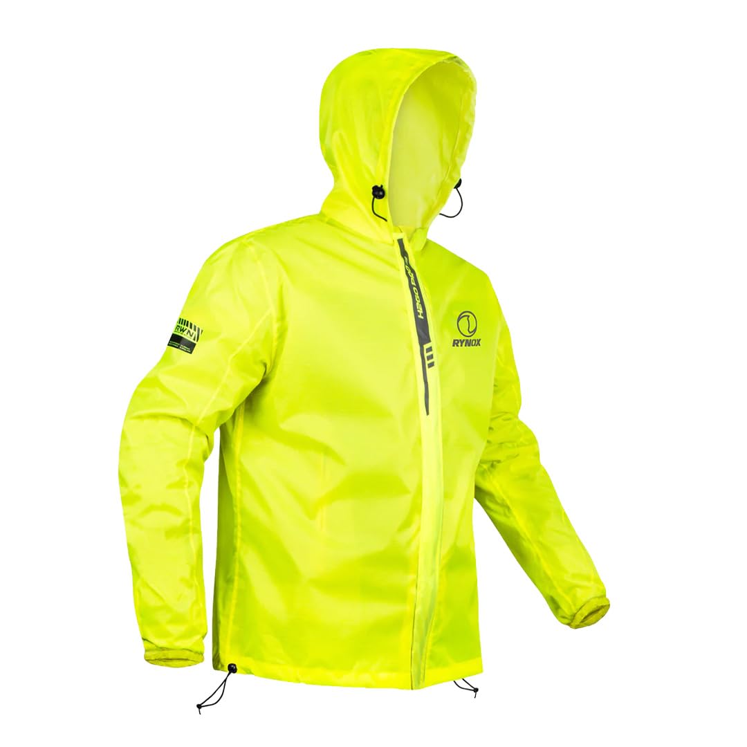 Rynox H2Go Pro 3 Rain Jacket I 15000mm Waterproof Nylon Shell | Motorcycle Riding Rain Jacket | Heat Sealed Seams | Drycore WR Zippers - Hi-Viz Green, XL