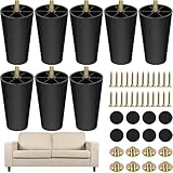 TURSTIN 8 Pack 4 Inch Plastic Furniture Legs with M8 T-Nuts Screws Tapered Sofa Couch and Chair Legs Replacement Furniture Legs for DIY Projects Sofas Coffee Tables Dressers Beds
