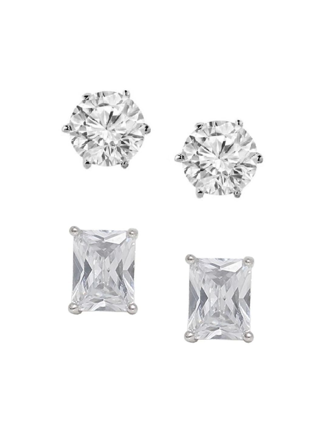 fabula Jewellery Combo of 2 Silver Stud Earrings - Small Round & Rectangle Cubic Zirconia For Men & Boys (E2GY4R4-PTE495_Z1)- For Men & Boys Stylish Latest-picture-18