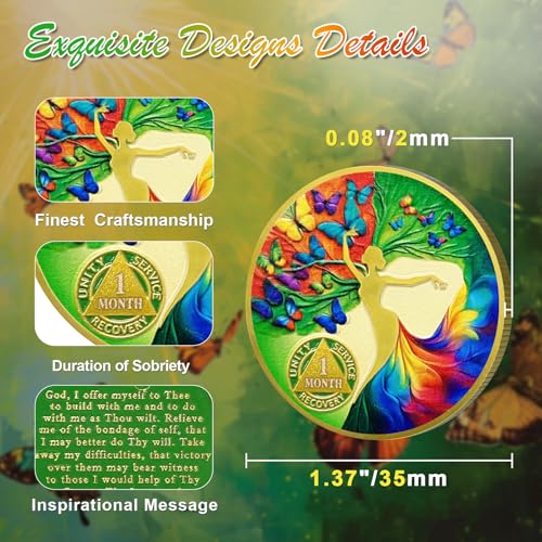 Puce AA et médaille de sobriété 1 mois avec arbre de vie et papillon - 3