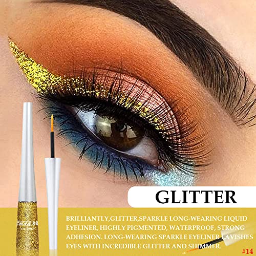 Evpct 2Pcs Gold Champagne Gold Color Liquid Glitter Eyeliner Sets Eyeliner Glitter Liquid Liners For Women Liquid Sparkly Glitter Eyeliner Delineador Con Glitter De Colores Para Ojos Colores 01+14 #TOP2