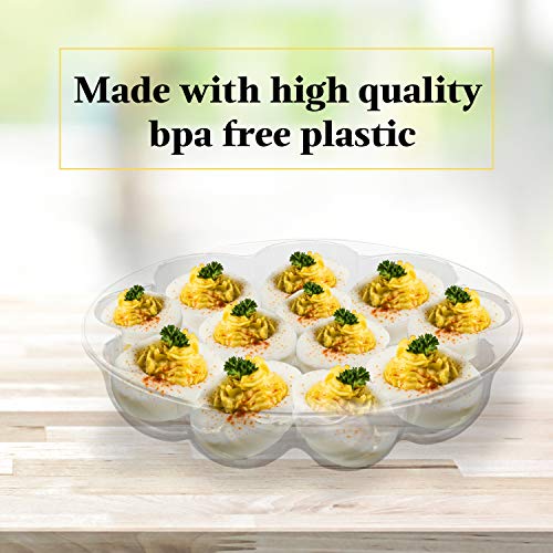 [3Pk] Devil Egg Trays With Lid For Party | Deviled Egg Containers/Platter/Holder/Carrier With Lid | Party, Transport, Stack | Holds 9-12 Eggs | Disposable Reusable | Upper Midland #TOP4