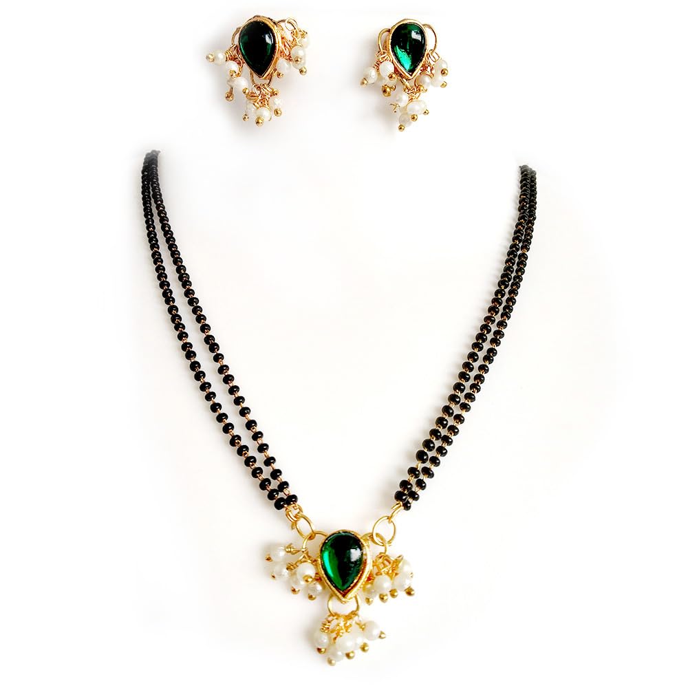 The House of Amour - Simple Traditional Kundan and loreal beads Short Mangalsutra with Earrings for Women (Green) (B0CW381W59) Amazon Price History, Amazon Price Tracker