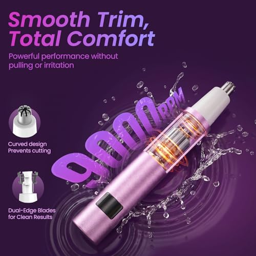 Image of Nose & Ear Hair Trimmer for Women and Men, 2026 Painless USB Rechargeable Facial & Eyebrow Trimmer Clipper with LED Display for Easy Cleansing, Portable Grooming Kit,Gift Box Included (Pink)