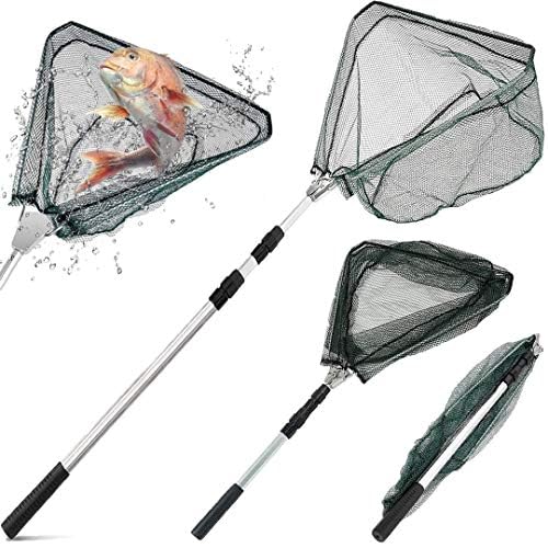 Fishing Landing Net Telescopic, Foldable Carbon Fiber Portable for Freshwater & Saltwater Catch & Release, Non-Snag, Fish Net for Trout Bass and More
