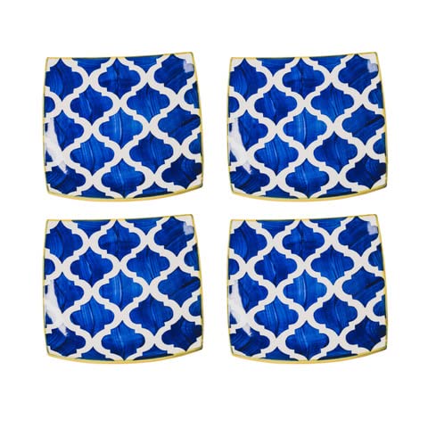 Image of HS HINDUSTANI SAUDAGAR Blue Umrao Quarter Ceramic Plates Sets of 4 dinnerware Sets Plates for Dinner Pasta Lunch thali & Dinner Set Handcrafted Ideal Kitchen Design for Daily Use and Gifting.