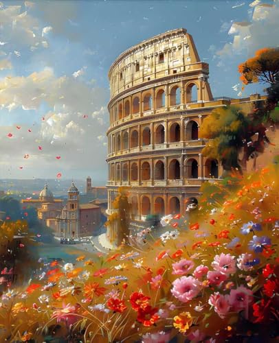 数字油絵 風景 数字キットによる絵画 コロッセオ Paint by Numbers DIYペイント 大人の 初心者 子供用 簡単に塗れる アクリル水彩絵の具 手芸 画材 手工芸 キット 3つのペイントブラシと1つのセットのアクリル顔料を使用 ホーム オフィ
