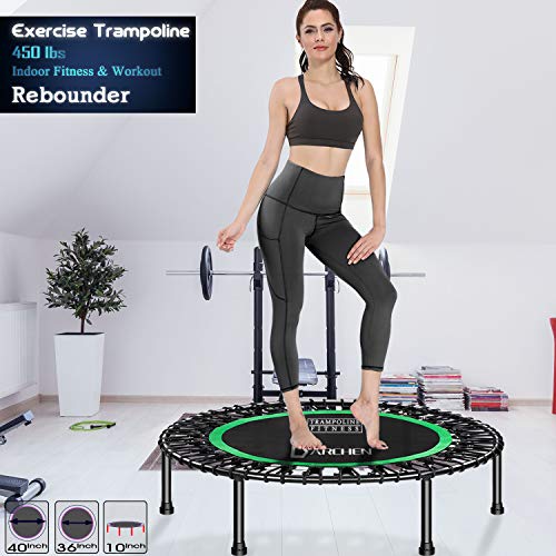 DARCHEN 450 lbs Mini Trampoline for Adults, Indoor Small Rebounder Exercise Trampoline for Workout Fitness, 450 lbs Max-Load Bungees for Quiet and Safely Cushioned Bounce, 40 Inch Gym Trampoline