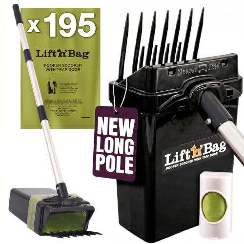 Image of Neater Pet Brands Lift N' Bag Dog Pooper Scooper with 31 inch Pole, 195 Bags