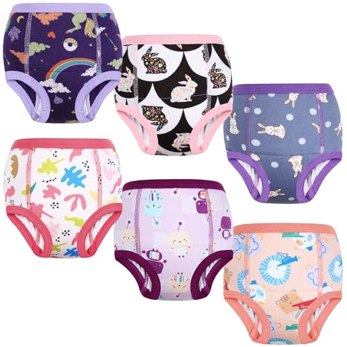MOEMOE BABY Training Underwear 6 Packs Absorbent Potty Training Pants for Baby Boys and Girls 2T-9T Pink