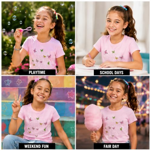 Image of Girls T Shirts - Soft Cotton Blend Short Sleeve Cute Graphic Tees - Classic Crewneck Logo Tee Girls Shirts (Sizes: 7-16)