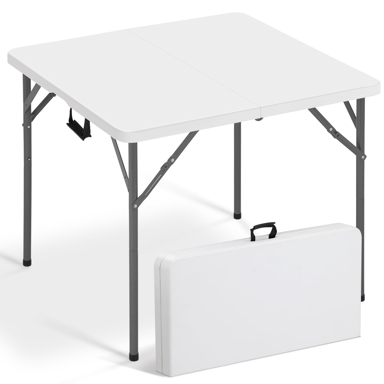 Vampire Killer 34 Square Folding Table Fold-in-Half Utility Dining Portable Table Heavy Duty HDPE with Carrying Handle Plastic
