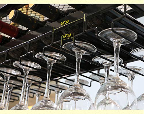 Porte-bouteilles de vin plafond rétro avec support verres suspendu réglable - 6