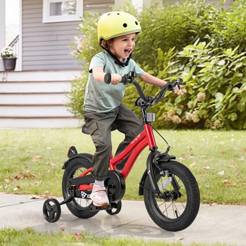 Image of BABY JOY Kids Bike, 12 14 16 18 Inches Sporty Bicycle with Training Wheels, Adjustable Seat, Handbrake & Coaster Brake, Reflectors, Girls Boys Bike for 3-8 Years Old Children