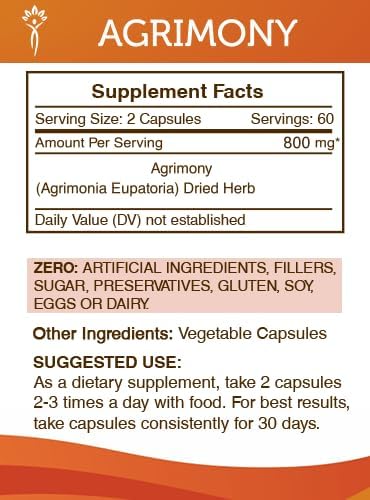 Miniatura 3 de Secrets of the Tribe Agrimony 120 cápsulas, 1000 mg, Agrimonia Eupatoria, hierbas secas (120 cápsulas)