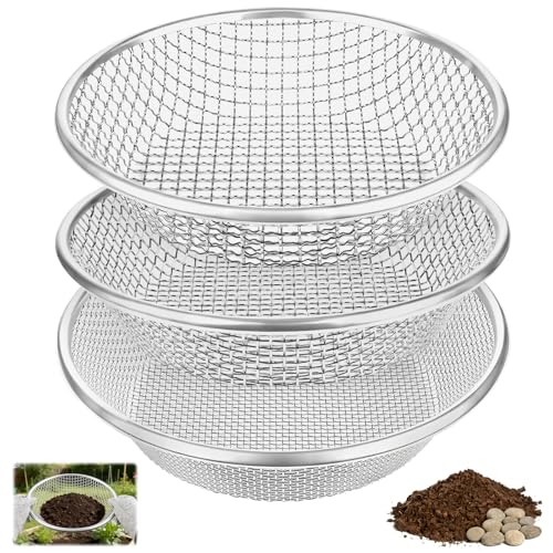 3PCS Soil Sifter for Gardening Heavy Duty Rock Sieve Fits 5 Gallon Bucket 1/4 Inch 1/8 Inch 2/5 Galvanized Garden Sifter Compost Dirt Sifter Sand Gravel Sawdust