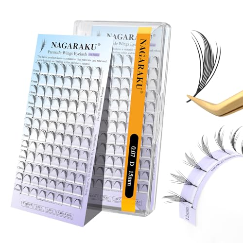 NAGARAKU Premade Anime Wings Fans Lashes 0.07 D Curl 15mm Mix Spikes