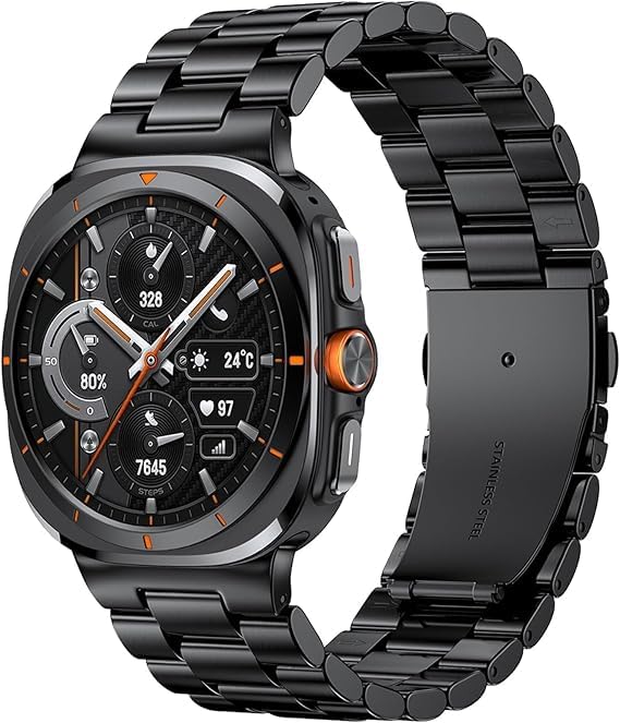 Image of Croiky Metal Stainless Steel [No Gap] Strap Compatible with Samsung Galaxy Watch 7 /8 Ultra /Ultra 2 47mm Strap (2024 /2025) for Men & Women - Black [Watch NOT Included]
