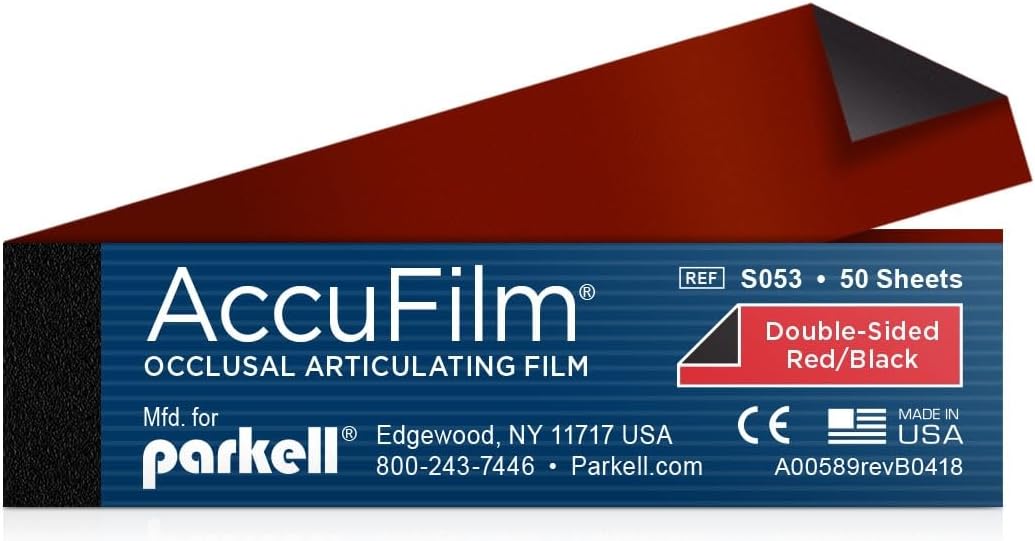 S053 Accufilm II Double-Sided Occlusal Marking Film Strip, Red/Black, 0.875" Width, 3.5" Length (Pack of 250)
