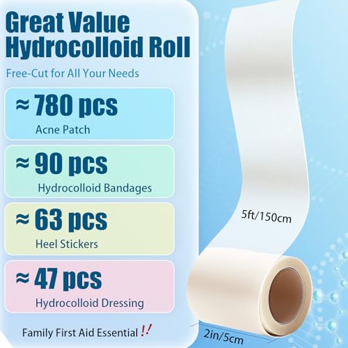 Image of Hydrocolloid Bandages for Wound Care, Medical-Grade Hydrocolloid Roll with Self-Adhesive, Ultra Absorbent, Flexible & Waterproof, Cut-to-Size First Aid Kit Essential (2in*4.8ft)