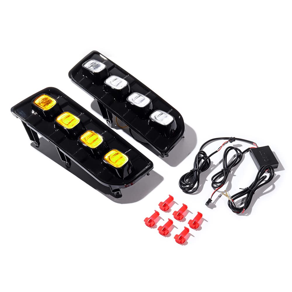 AMOPA Compatible with 2013-2022 Toyota 4Runner Limited LED DRL Daytime Running Light Fog Lamps Bezel with Dynamic Sequential Turn Signal Amber/White Switchback, A19-175