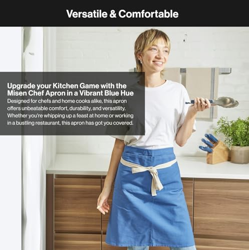 Image of Misen Chef Apron - Blue, Adjustable & Versatile - Comfortable, Durable, Easy to Clean - Machine Washable & Non-Chlorine Bleach - Two Words: Pocket Towels - Kitchen & Restaurant Aprons with Pockets