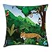 ABAKUHAUS Jaguar poszewka na poduszkę ozdobną, zwierzęta w lesie deszczowym egzotyczne ptaki węże i gobeliny ilustracja tropikalna dżungla, dekoracyjna kwadratowa poszewka na poduszkę, 50 x 50 cm, wielokolorowa