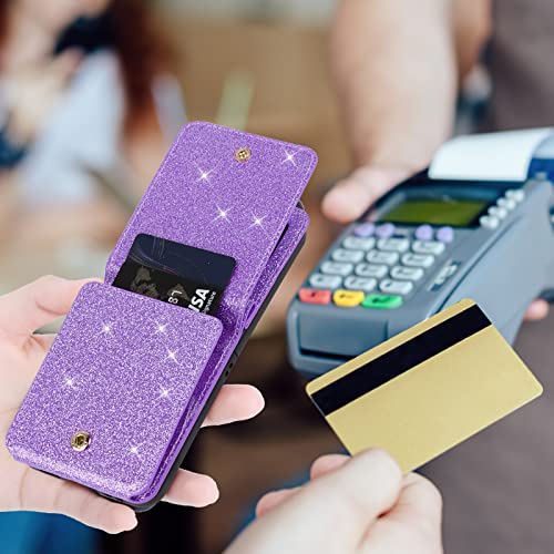 Ksridote For Samsung Galaxy Z Flip 4 Case With Ring Card Holder Hinge Protection, Bling Samsung Z Flip 4 Case Wallet Glitter Galaxy Z Flip 4 Wallet Case Cell Phone Case Cover Purse For Women, Purple #TOP4