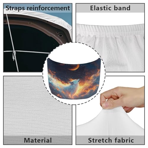 Image of Moon Wolf Print Cat Car Hood Cover Slip-On Washable Elastic Weatherproof Fabric Elastic Band Fixation Fits Most Cars