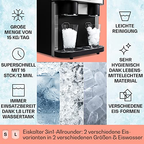 Klarstein Eiswürfelmaschine Klein, 1,8L Eiswürfelbereiter, für Crushed und Bullet Eis, Schnelle, Mini, Leichte Reinigung, für 15kg/24h – Bild 3