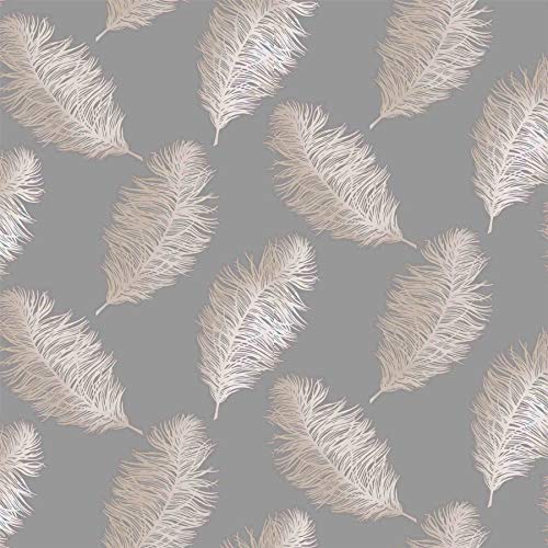 Fawning Feather Grey Rose Gold Metallic Shimmer Wallpaper Feature YöL