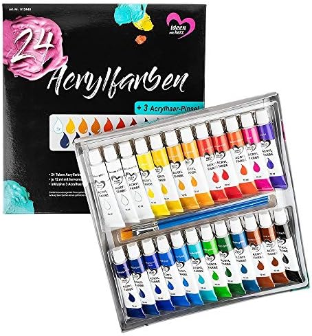 24 Tuben Acrylfarbe Set – 2x12 Farben, Je 12 Ml, Matt, Ideale Grundausstattung Für Künstler & Hobby-Maler