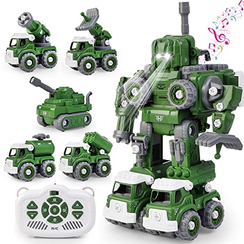 Tukiie Remote Control Take Apart Robot Toys For Kids, Rc Car 5 In 1 Military Truck Vehicle Set Transform Into Robot, Stem Building Toy For Toddlers Boys Girls Ages 3+(Green) #TOP24