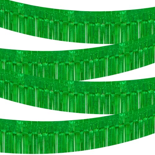 4 Pack 39 Feet Glitter Green Parade Float Decorations for Trailer Car, Glitter Foil Fringe Tinsel Streamers Banner Garland for Graduation Weeding St. Patrick's Homecoming Birthday Party(Glitter-Green)