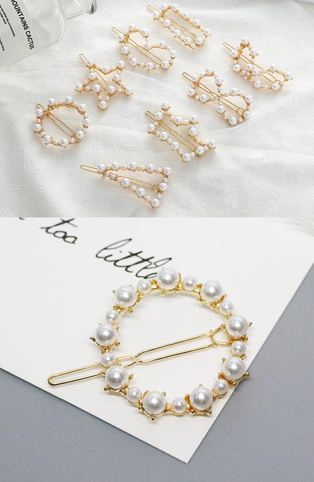 AKOAK Set de 8 Pinzas de Pelo Metálicas en Forma de Corazón y Geométricas con Perlas para Damas y Niñas miniatura 7