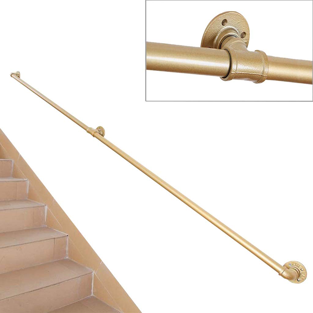 Rampe d'escalier en fer forgé doré CHEWYNP, main courante loft au design élégant