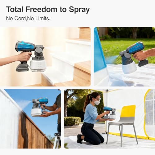 Tilswall Brushless Motor Fence Cordless Electric Paint Sprayer Gun, Side-Fill Design, Compatible with Dewalt 18V (Battery Not Included), Ideal for Walls and Ceilings, Fences and shed, Furnitures - Image 6
