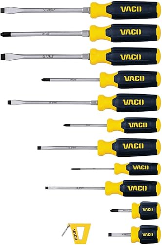 VACO VAC7122 Juego de destornilladores de 12 piezas con magnetizador, Phillips y destornilladores ranurados, cuchillas de precisión grabadas con