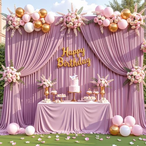 Image of 30x10ft Dusty Pink Backdrop Curtain for Wedding Parties Wrinkle Free Fabric Pink Drapes Backdrop Decoration for Baby Shower Birthday Photography Decoration 6 Panels, 5ft x 10ft